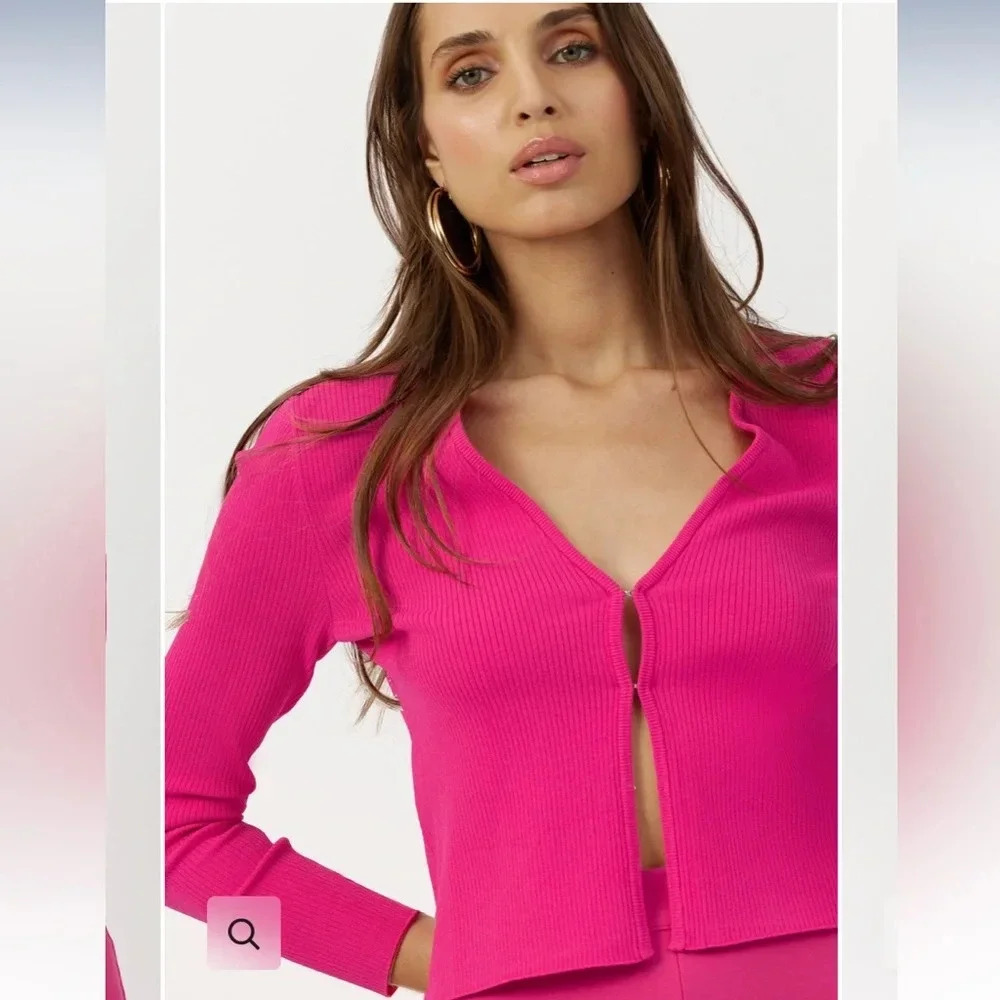 Grey Ven Gemma ribbed knit fuchsia cardigan sz sm